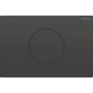 Geberit wc-besturing elektronisch, netvoeding, voor Sigma inbouwreservoir 12 cm, met Sigma10 bedieningspaneel, rond, automatisch / touch-free – Plaat: zwart / Glanzend; Designring: zwart mat – 115.907.DW.6