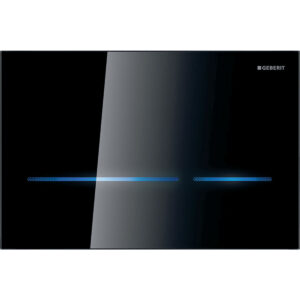 Geberit wc-besturing elektronisch, netvoeding, voor Sigma inbouwreservoir 8 cm, met Sigma80 bedieningspaneel, hoekig, touch-free – zwart / Spiegelglas – 116.092.SG.6