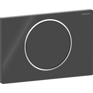 Geberit Sigma10 bedieningspaneel, rond, spoel-stop spoeling – Plaat, Toets: zwart / Glanzend; Designring: chroom / Glanzend – 115.758.KM.5