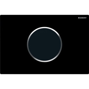 Geberit wc-besturing elektronisch, netvoeding, voor Sigma inbouwreservoir 12 cm, met Sigma10 bedieningspaneel, rond, automatisch / touch-free – Plaat: zwart / Glanzend; Designring: chroom / Glanzend – 115.907.KM.6