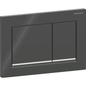 Geberit Omega20 bedieningspaneel, hoekig, 2-toets spoeling – Plaat, Toets: zwart / Glanzend; Designstrook: chroom / Glanzend – 115.080.KM.1