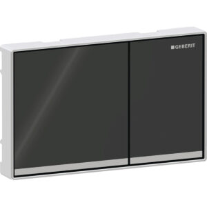 Geberit Omega60 bedieningspaneel, hoekig, 2-toets spoeling, vlak geïntegreerd – Toets: zwart / Glanzend; Designstrook: Spiegelglas; Frame: chroom / Glanzend – 115.081.SJ.1