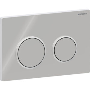 Geberit Omega20 bedieningspaneel, rond, 2-toets spoeling – Plaat, Toets: chroom / Glanzend; Designring: chroom / Mat – 115.085.KH.1