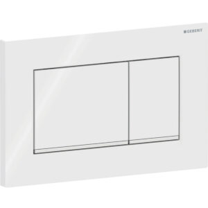Geberit Sigma20 bedieningspaneel, hoekig, 2-toets spoeling – Plaat, Toets: wit / Glanzend; Designstrook: chroom / Glanzend – 115.883.KJ.1