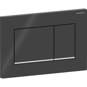 Geberit Sigma20 bedieningspaneel, hoekig, 2-toets spoeling – Plaat, Toets: zwart / Glanzend; Designstrook: chroom / Glanzend – 115.883.KM.1
