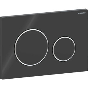 Geberit Sigma20 bedieningspaneel, rond, 2-toets spoeling – Plaat, Toets: zwart / Glanzend; Designring: chroom / Glanzend – 115.882.KM.1