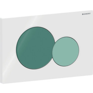 Geberit Sigma01 bedieningspaneel, rond, 2-toets spoeling, voor Bambini wc – Plaat: wit / Glanzend; Toets volledig volume: woudgroen / Glanzend; Toets gedeeltelijk volume: lichtgroen / Glanzend – 115.770.79.5
