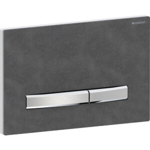 Geberit Sigma50 bedieningspaneel, hoekig, 2-toets spoeling, metaalkleur verchroomd – Grondplaat: chroom / Glanzend; Afdekplaat: Mustang leisteen; Toets: chroom / Geborsteld, easy to clean gecoat – 115.788.JM.2