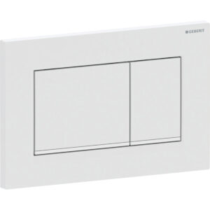 Geberit Sigma20 bedieningspaneel, hoekig, 2-toets spoeling – Plaat, Toets: wit mat / Easy to clean gecoat; Designstrook: wit / Glanzend – 115.883.01.1