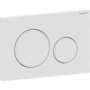 Geberit Sigma20 bedieningspaneel, rond, 2-toets spoeling – Plaat, Toets: wit mat / Easy to clean gecoat; Designring: wit / Glanzend – 115.882.01.1