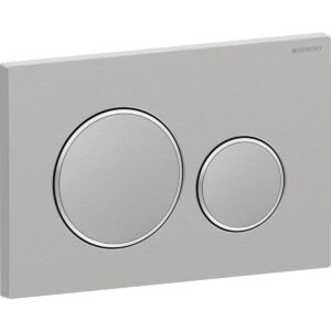 Geberit Sigma20 bedieningspaneel, rond, 2-toets spoeling, schroefbaar – Plaat, Toets: Geborsteld, easy to clean gecoat; Designring: Gepolijst – 115.889.SN.1