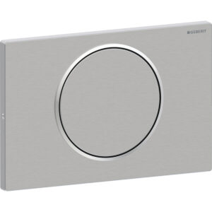 Geberit Sigma10 bedieningspaneel, rond, spoel-stop spoeling, schroefbaar – Plaat, Toets: Geborsteld, easy to clean gecoat; Designring: Gepolijst – 115.787.SN.5