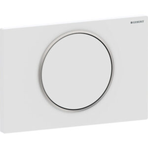 Geberit Sigma10 bedieningspaneel, rond, spoel-stop spoeling – Plaat, Toets: wit mat / Easy to clean gecoat; Designring: Gepolijst – 115.758.JT.5