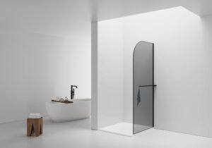 Curvy gebogen douchewand – 100x200 cm – mat zwart – helder glas