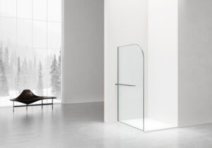 Curvy gebogen douchewand – 120x200 cm – geborsteld gunmetal – helder glas