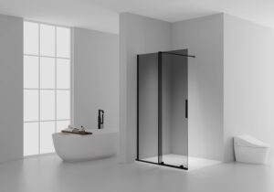 X-Slide inloopdouche met schuifdeur – 120x200 cm – mat zwart – grijs rookglas
