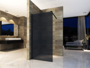 Eco douchewand – 100x200 cm – mat zwart – grijs rookglas