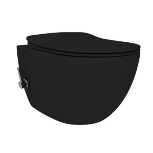 Creavit Free hangtoilet mat houtskoolzwart met warm/koud bidetmengkraan – inclusief softclose-zitting