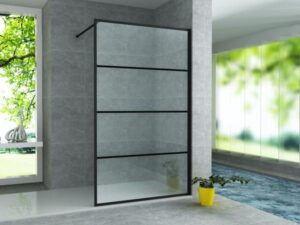 Teko douchewand met raster – 80x200 cm – mat zwart – helder glas