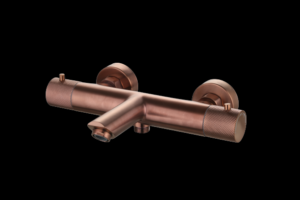 Badmengkraan thermostatisch Brons met geribbelde knop