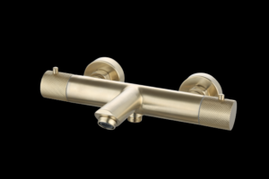 Badmengkraan thermostatisch Goud Geborsteld met geribbelde knop