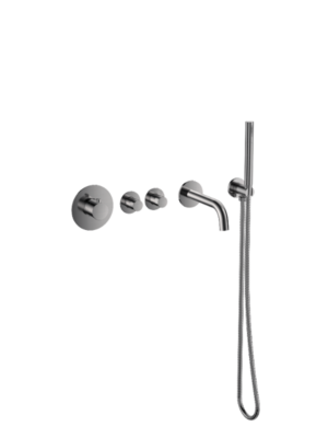 Badset inbouw deluxe met box thermostaat, muurbevestiging / doucheslang, staafhanddouche Gun Metal