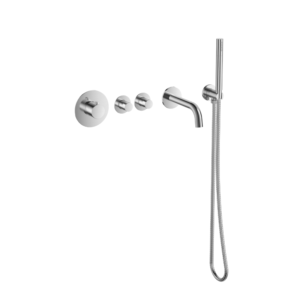 Badset inbouw deluxe met box thermostaat, muurbevestiging / doucheslang, staafhanddouche RVS