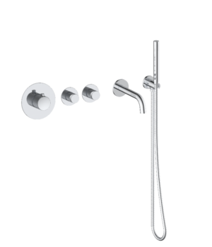 Badset inbouw deluxe met box thermostaat, muurbevestiging / doucheslang, staafhanddouche Chroom