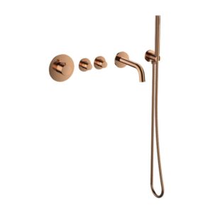 Badset inbouw deluxe met box thermostaat, muurbevestiging / doucheslang, staafhanddouche Brons