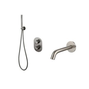 Badset inbouw met box thermostaat, muurbevestiging / doucheslang, staafhanddouche Gun Metal
