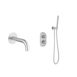 Badset inbouw met box thermostaat, muurbevestiging / doucheslang, staafhanddouche RVS