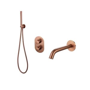 Badset inbouw met box thermostaat, muurbevestiging / doucheslang, staafhanddouche Brons