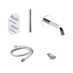 Badset inbouw met box thermostaat, muurbevestiging / doucheslang, staafhanddouche Chroom