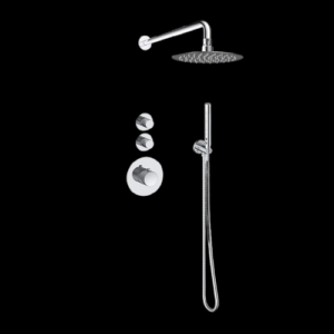 Doucheset inbouw deluxe met box thermostaat, muurbevestiging / douchekop 30 cm Chroom met geribbelde knop