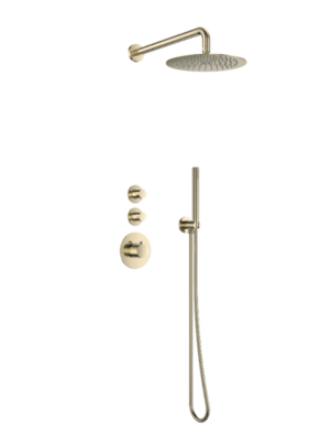 Doucheset inbouw deluxe met box thermostaat, muurbevestiging / douchekop 25 cm Goud Geborsteld