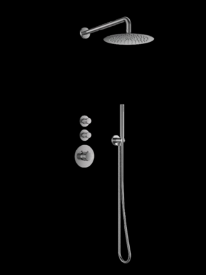 Doucheset inbouw deluxe met box thermostaat, muurbevestiging / douchekop 25 cm Gun Metal met geribbelde knop