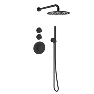 Doucheset inbouw deluxe met box thermostaat, muurbevestiging / douchekop 30 cm Mat Zwart