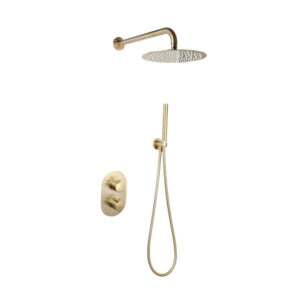 Doucheset inbouw met box thermostaat, muurbevestiging / douchekop 25 cm Goud Geborsteld