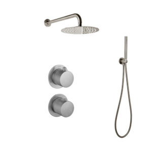 Doucheset inbouw met box thermostaat, muurbevestiging / afwerkringen / douchekop 25 cm Gun Metal
