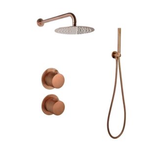 Doucheset inbouw met box thermostaat, muurbevestiging / afwerkringen / douchekop 25 cm Brons