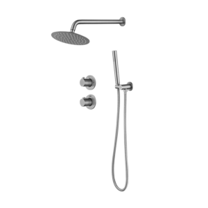 Doucheset inbouw met box thermostaat, muurbevestiging / afwerkringen / douchekop 25 cm RVS