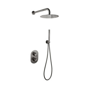 Doucheset inbouw met box thermostaat, muurbevestiging / douchekop 30 cm Gun Metal