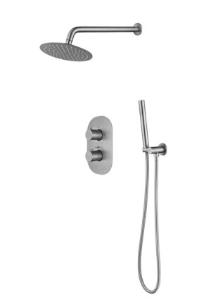 Doucheset inbouw met box thermostaat, muurbevestiging / douchekop 30 cm RVS