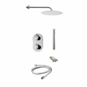 Doucheset inbouw met thermostaat, muurbevestiging / douchekop 30 cm Chroom