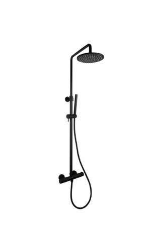 Doucheset thermostatisch (in hoogte verstelbaar) Mat Zwart met geribbelde knop douchekop 20 cm