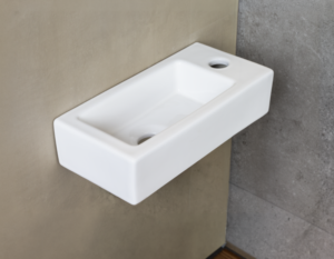 Fontein Keramiek Mat Wit Qubic Mini – Kraangat Rechts – 36,5x18x9 cm