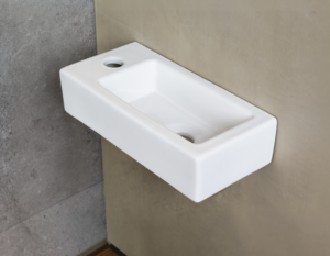 Fontein Keramiek Mat Wit Qubic Mini – Kraangat Links – 36,5x18x9 cm