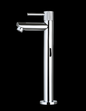 Fonteinkraan hoog Chroom met geribbelde knop