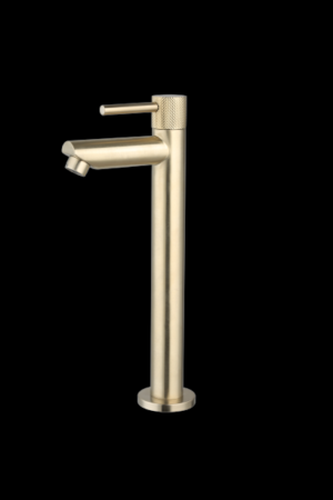 Fonteinkraan hoog Goud Geborsteld met geribbelde knop