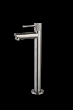 Fonteinkraan hoog Gun Metal met geribbelde knop
